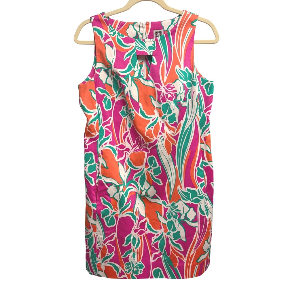 Anne Klein Floral Keyhole Summer Pink Shift Pink Tropical Cutout Pockets Size‎ 6